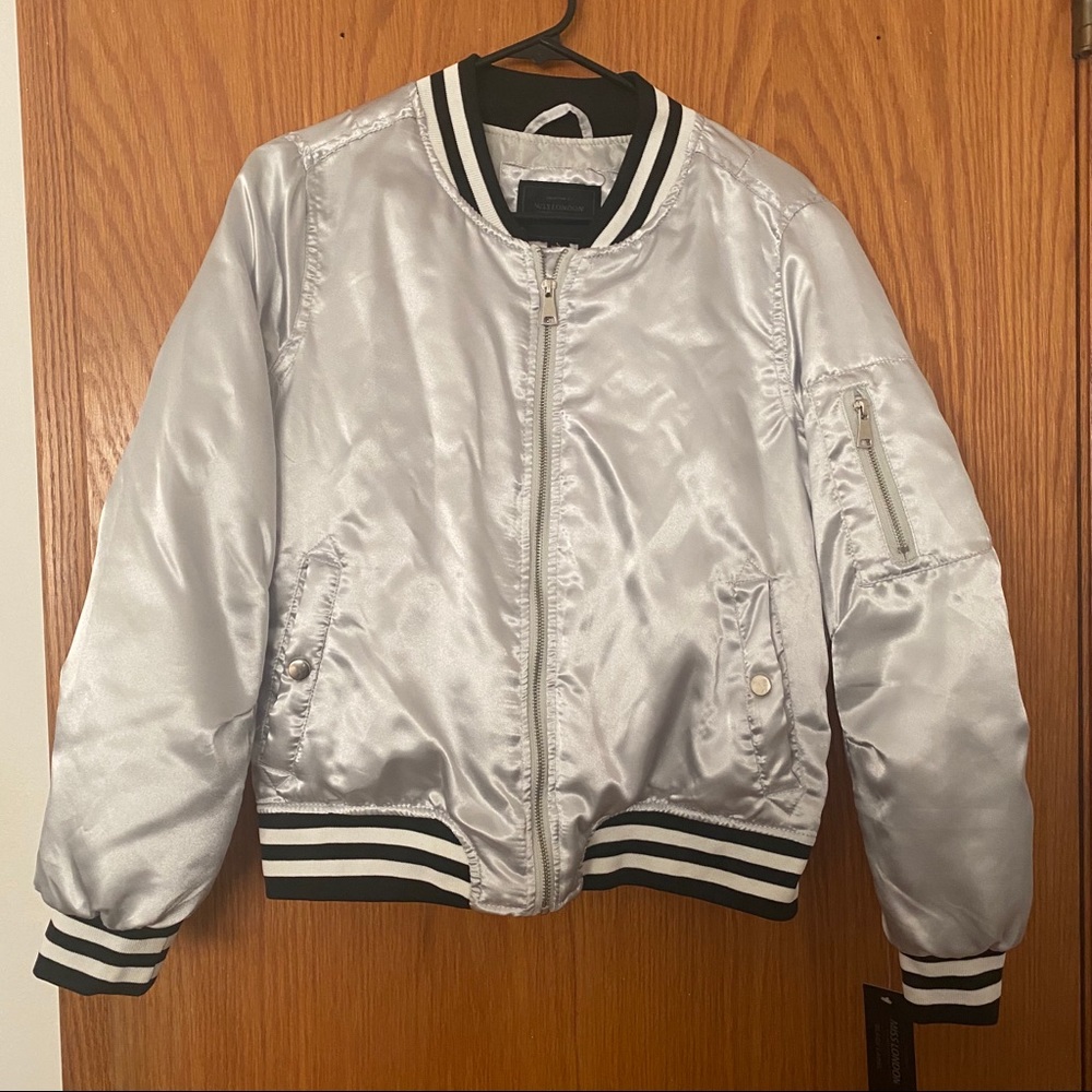 New shiny silver bomber jacket